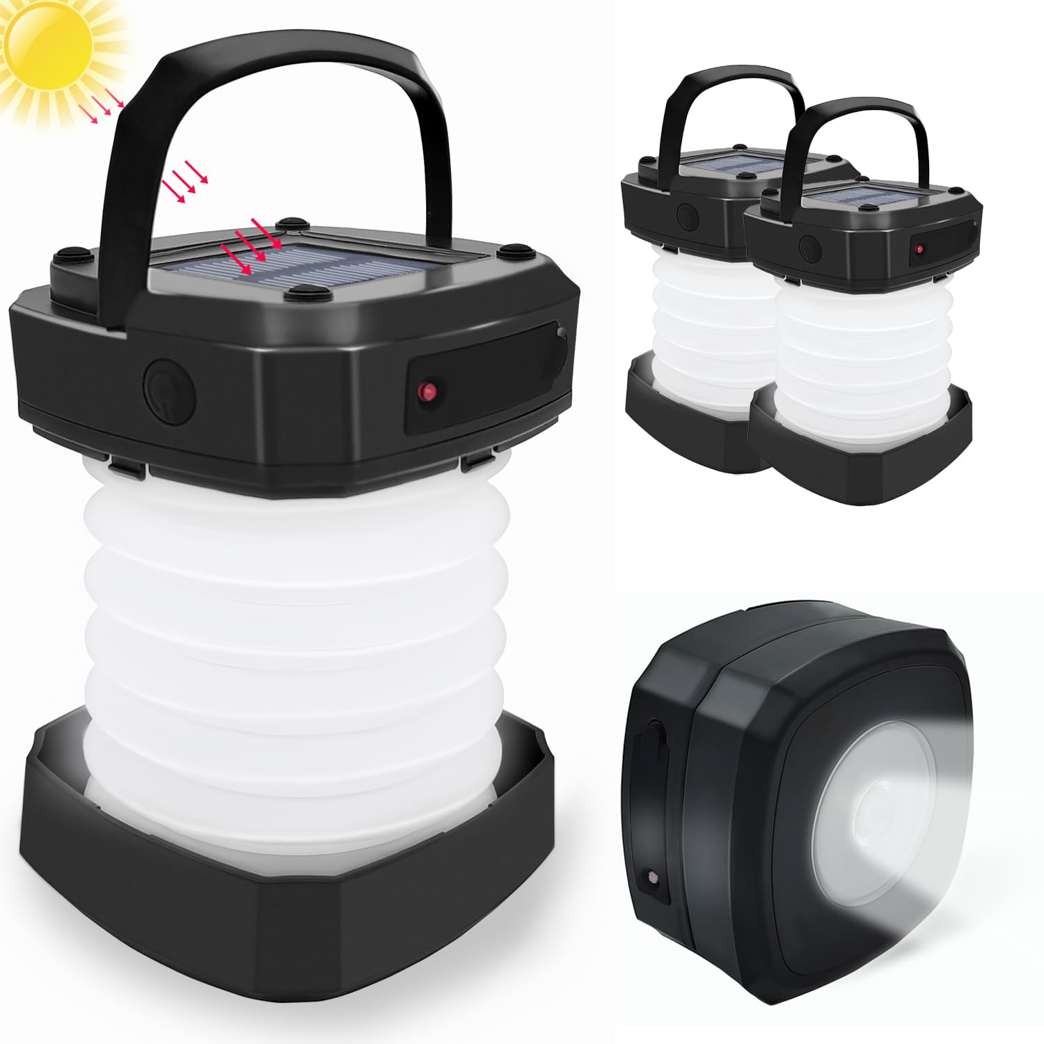 Solar Camping Lantern & Phone Charger — 2-Pack Collapsible LED