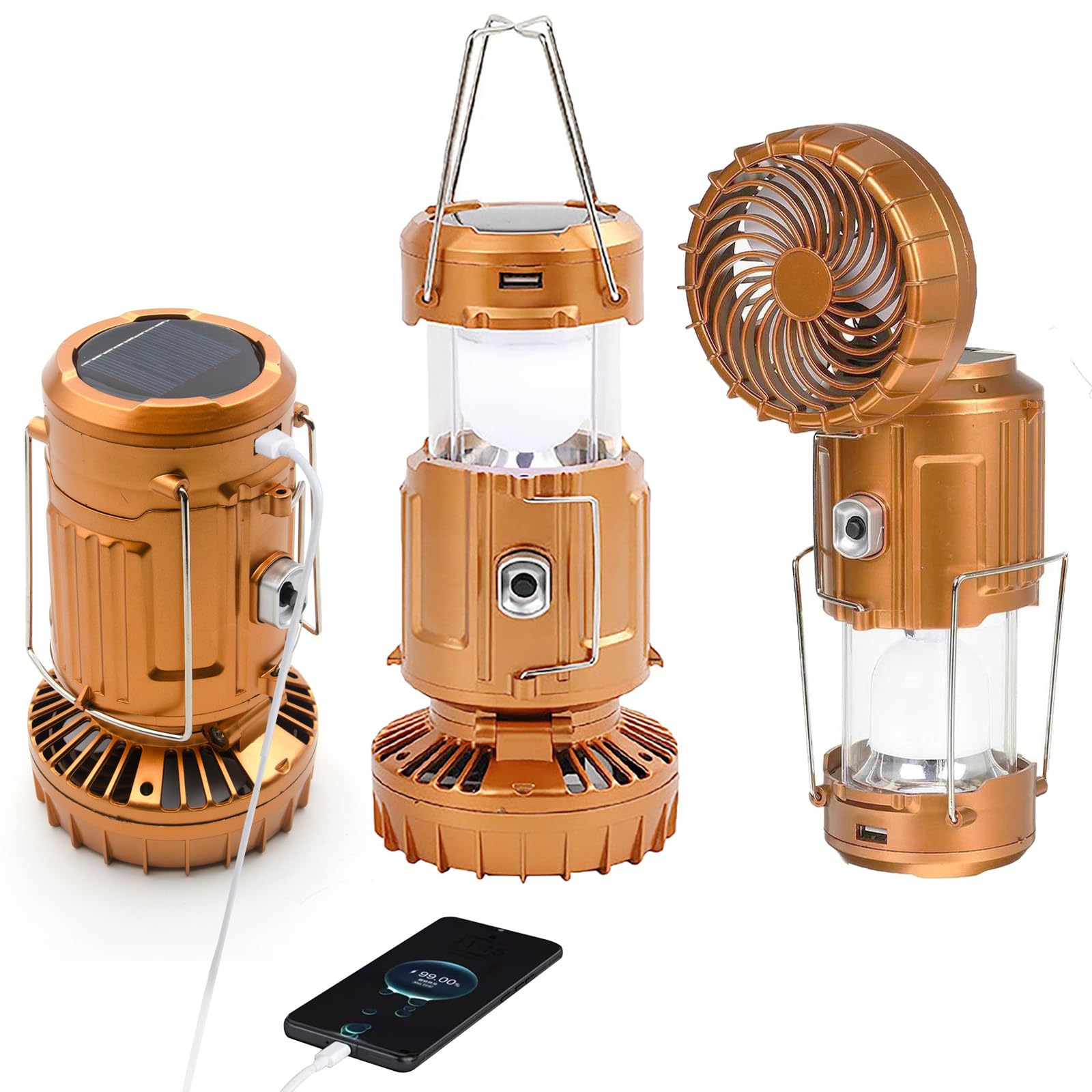 Solar Camping Lantern with Fan — Collapsible, USB Rechargeable