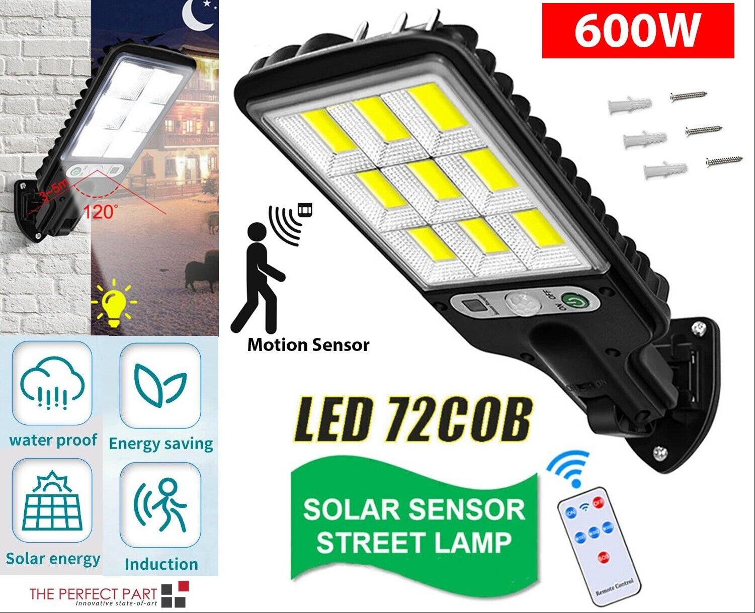 600W Motion-Sensing Solar LED Security Lamp