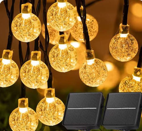 Solar Crystal Globe String Lights – Waterproof, 8 Modes